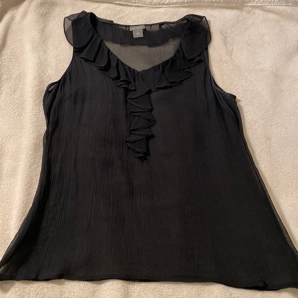 100% silk sheer Ann Taylor button blouse in black. Medium in size!